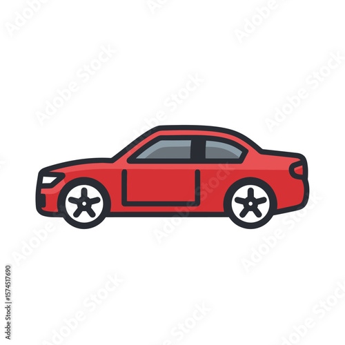 Red automobile drives swiftly across clean background transport