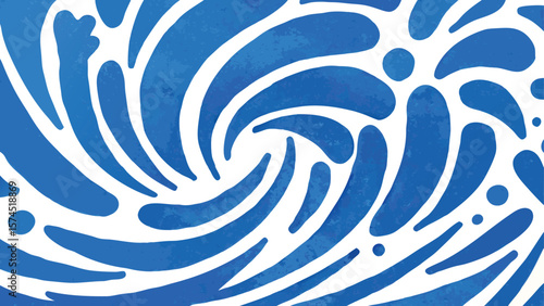Abstract blue and white swirling pattern with teardrop shapes and circular dots design element art