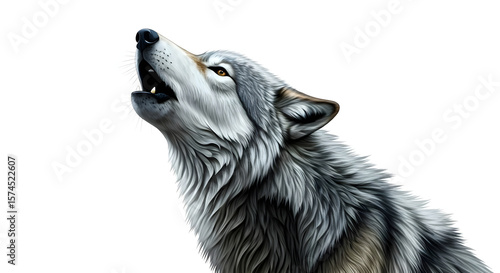  A wolf howling, centered on a white background