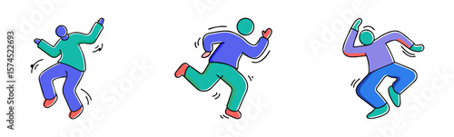 Abstract illustration of three dancing figures in dynamic poses