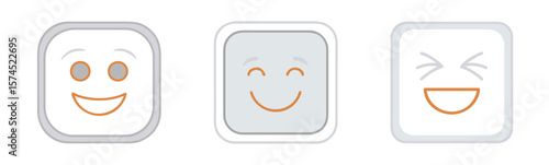  stylized smiling face emoji icons neutral, happy, and laughing 