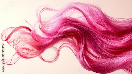 Vibrant pink dyed hair strands in motion.