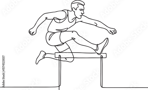 Male Hurdler Jumping Over Barrier Minimal Line Drawing