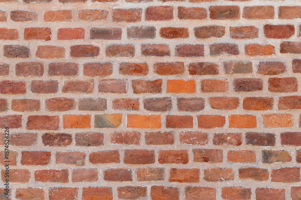 Fototapeta premium Red brick wall background with varied shades and textures