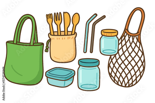 Eco-friendly reusable bags and containers for sustainable living in daily activities