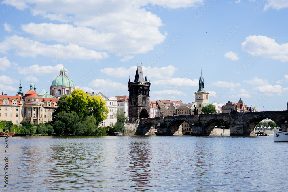 Fototapeta premium Prague city river Vltava Karluv most bridge