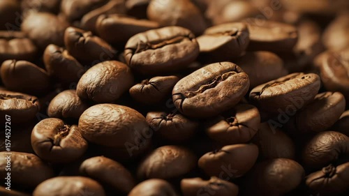 Close up shot of coffee beans, cinematic vibe.