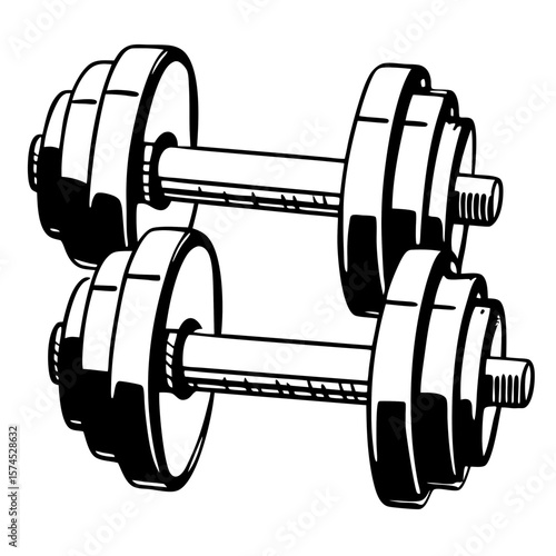 Pair of heavy dumbbells with thick plates weightlifting exercise