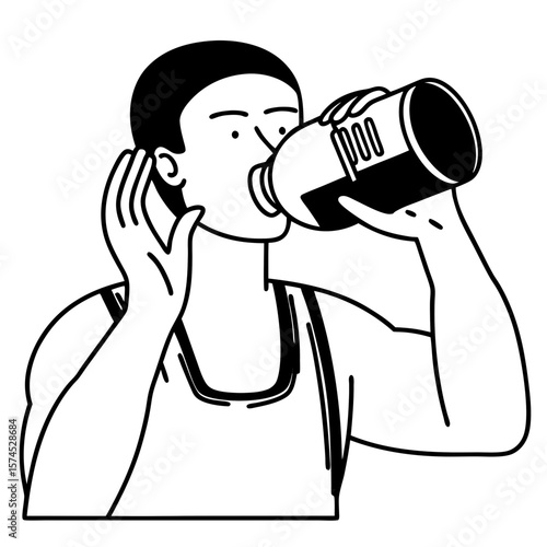 Person drinking from a large bottle shake protein