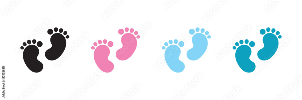 Obraz premium Colorful baby feet icon set. silhouette of baby feet icon over white background. Baby feet sign.eps10