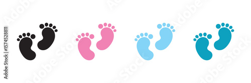 Colorful baby feet icon set. silhouette of baby feet icon over white background. Baby feet sign.eps10