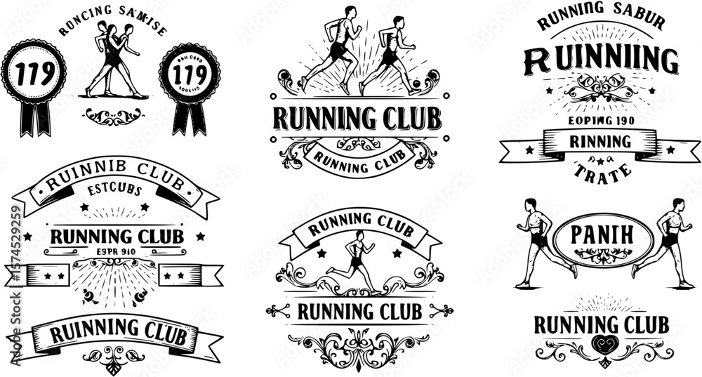 custom made wallpaper toronto digitalVintage running club vector labels and emblems
