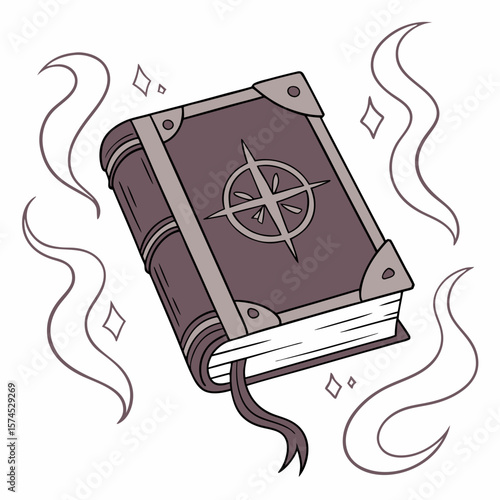 Ancient magical tome with compass symbol and wisps ancient book arcane