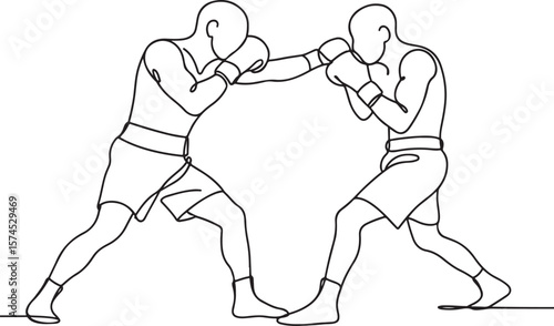 Two Boxers Fighting in Ring Minimalist Line Drawing on White