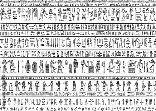 Ancient egyptian vector seamless horizontal pattern with hieroglyphs
