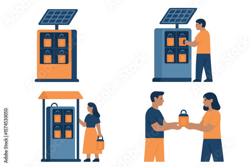 Community members engage with solar-powered water vending machines in an eco-friendly initiative promoting sustainability and access