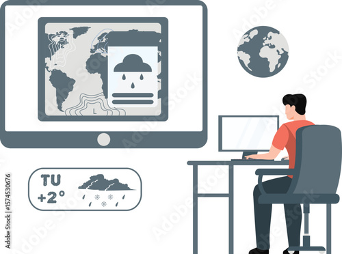 A boy is looking for world's weather on Tuesday