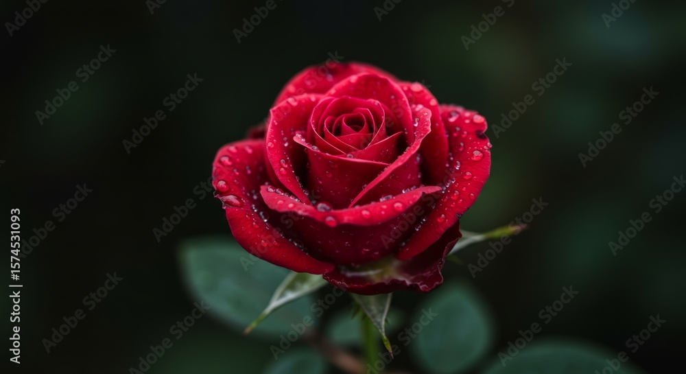 Naklejka premium Red rose with water droplets showing natural beauty and romantic charm
