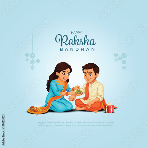 Indian festival happy Raksha Bandhan greeting card. Creative vector illustration design. Brother and sister bonding celebration.