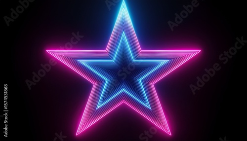neon glowing star outline in blue and pink colors on black background ideal for nightlife event or digital design projects