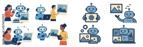 Collaboration between humans and robots in artwork creation takes place in a modern workspace environment