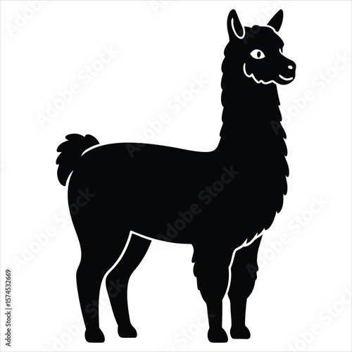 Silhouette of a Graceful Llama with Intricate Patterns on White