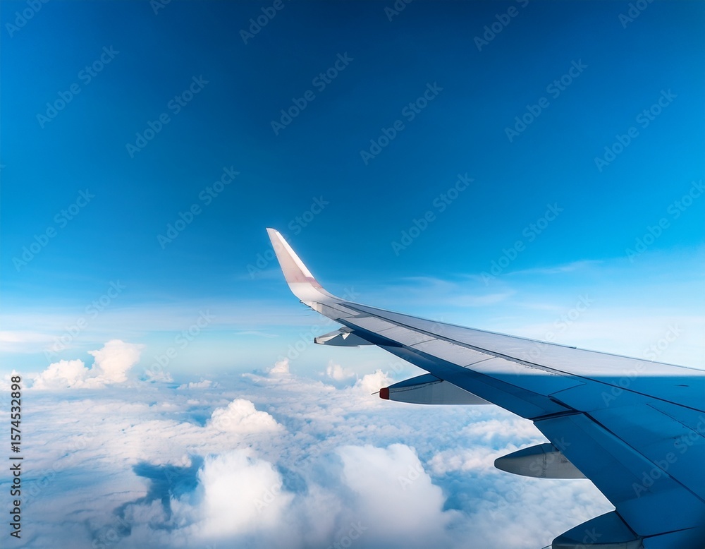 Obraz premium airplane wing in the blue sky