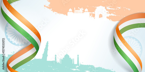 happy indian independence day, republic day tricolor abstract background with ribbon and brush stroke