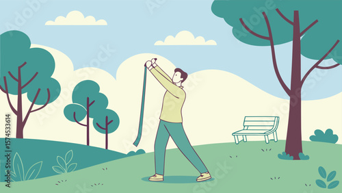 Man Stretching with Resistance Band in Park