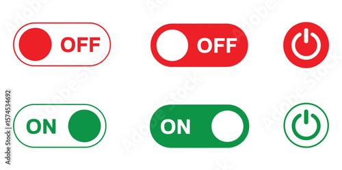Power icon set. On off power button icon. Switch on switch off icon, vector illustration.Shutdown icon set, power icon, on off sign. Vector illustration flat editable set of illustration