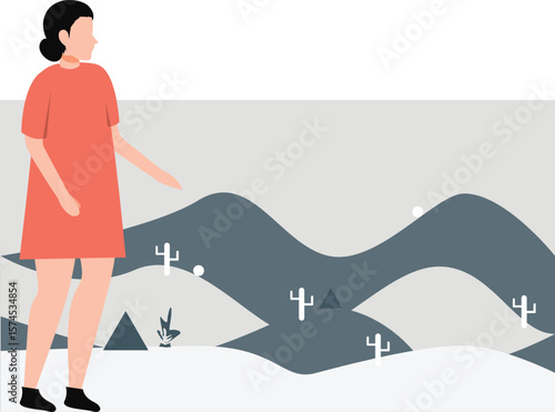 A girl is standing in desert
