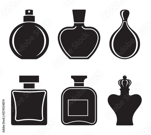 Perfume Bottle Icon Set Elegant Vector Silhouettes of Fragrance Containers