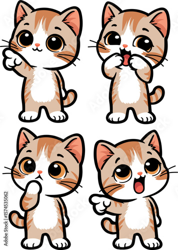 Emotional gray kitten, pointer. Vector drawing