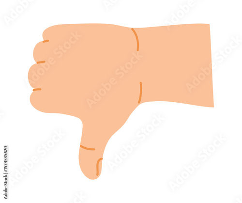Cartoon hand displaying a thumbs down gesture, signaling negative feedback and disapproval. Isolated illustration on a clean white background, conveying disagreement and rejection