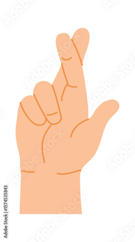Crossed fingers symbolize wishes, hopes, and superstitions, creating a powerful gesture of belief and desire. Isolated illustration features a human hand against a white background