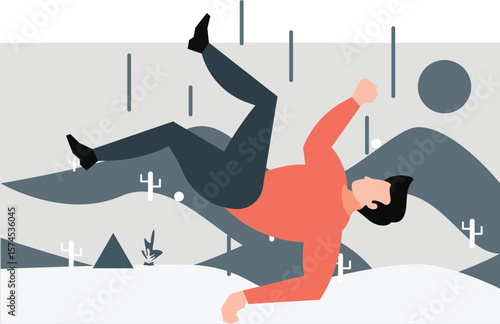 The boy is falling from a height