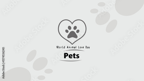 World Animal Love Day:  Minimalist Grey Paw Print in Heart Design, Gentle and Compassionate Mood, Perfect for Pet Adoption Campaigns, Animal Welfare Organizations, and Veterinary Clinics.