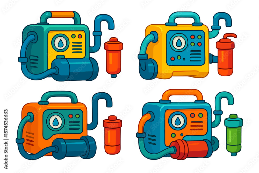 Fototapeta premium Variety of colorful generators on a white background showcasing different designs and features for diverse applications