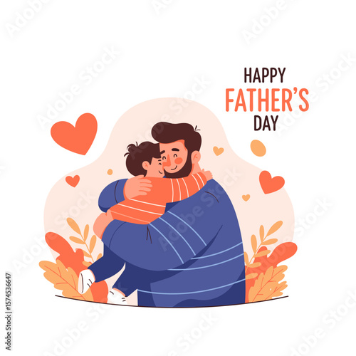 A warm embrace between a father and his daughter on Father's Day. Their loving connection is celebrated with hearts and cheerful foliage.
