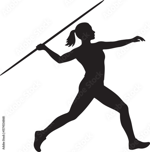 Female Javelin Thrower Silhouette Athletic Woman Isolated on White