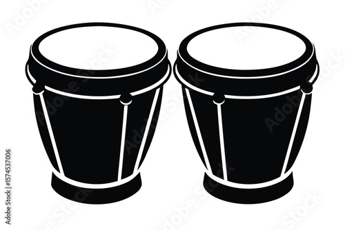 Black silhouette of two conga drums on a white background