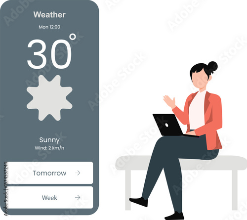 The girl is checking the weather temperature on the phone