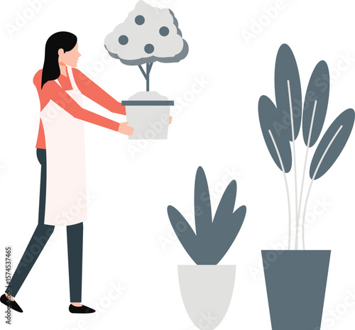 The girl is planting seasonal plants