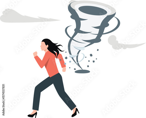 The girl is running to escape the tornado