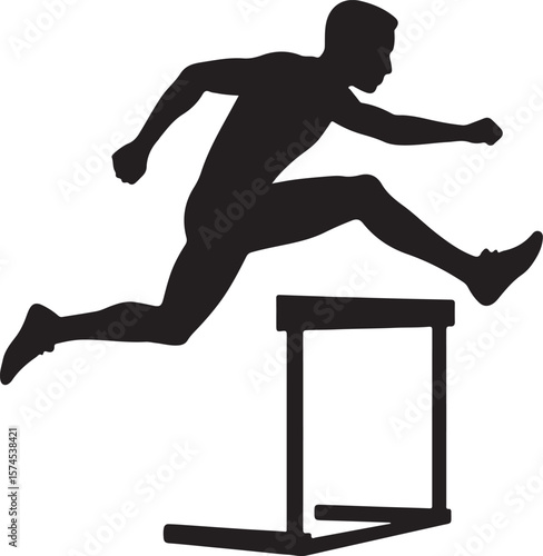 Running Hurdler Silhouette Male Athlete Hurdle Jump Illustration