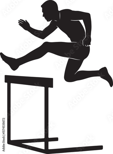 Male Hurdler Silhouette Track Athlete Jumping Over Hurdles