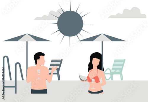 Two people enjoying drink while swimming