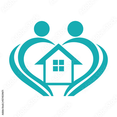 Two people embracing a house forming a heart shape love family