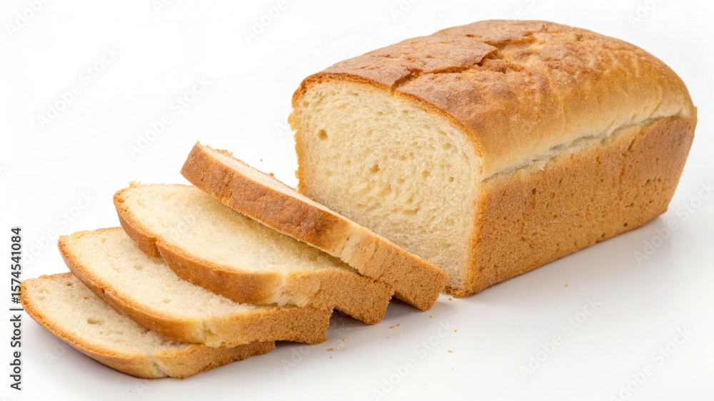 A golden loaf of sliced bread is isolated on white background, ideal for making sandwiches A golden loaf of sliced bread is isolated on white background, ideal for making sandwiches
