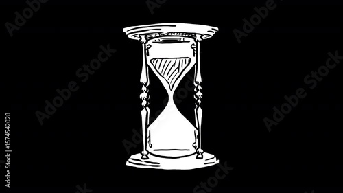 White hourglass turning on black background hand drawn 2d loopable animation